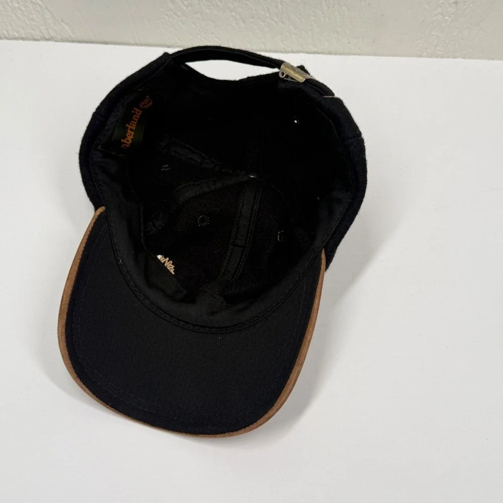Timberland Baseball Cap Wool Leather Brim Black Strapback Logo Casual Outdoor OS